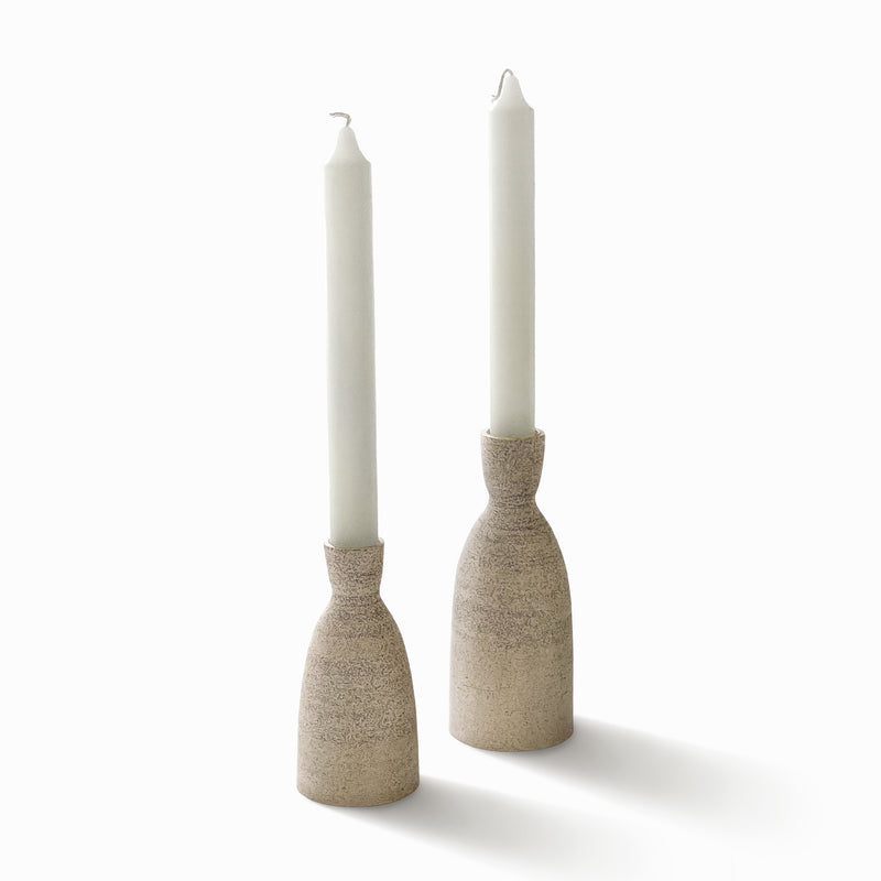 Speckled Sand Stoneware - Candlestick Holders - Set of 2