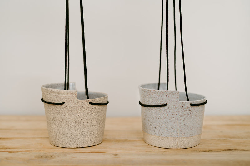 Speckled Sand Two-Tone Stoneware -  Hanging Planter