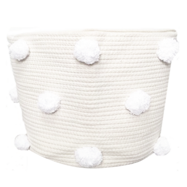Twig + Tassel - Large Pom Pom Basket - White
