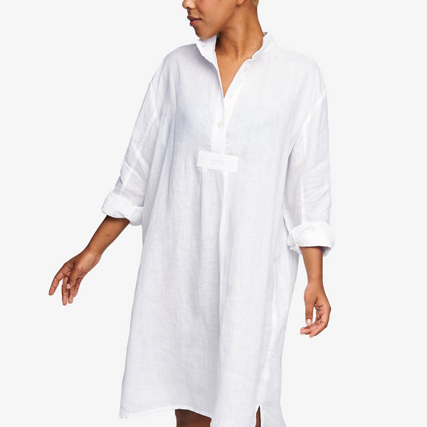 Long Sleep Shirt - 100% Linen - White