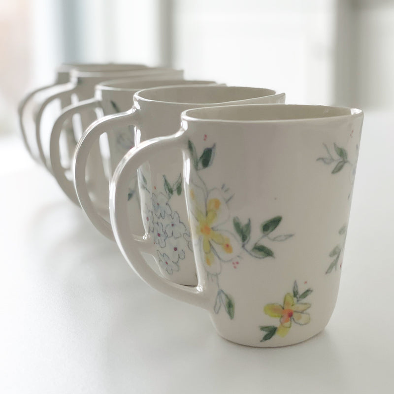 Porcelain Triangular Shaped Mugs - Floral Collection - Set of 2