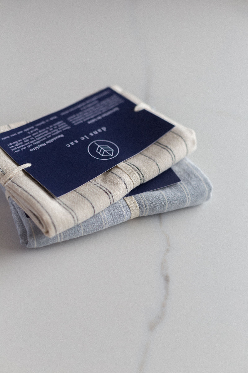 Reusable Cotton + Hemp Napkins - Blue - 2 per pack
