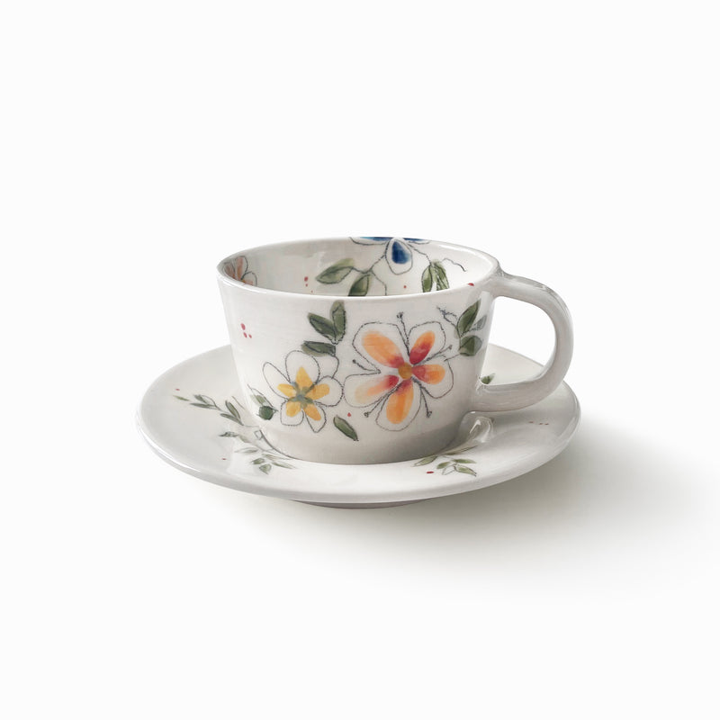 Porcelain Teacups + Coffee Cups - Floral Collection - Set of 2
