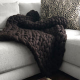 Large Chunky Knit Throw - 100% Hypoallergenic Merino Wool - Chocolate Brown