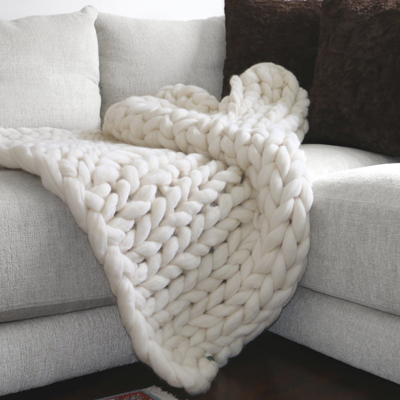 Chunky Knit Blanket Big White Throw Blanket Large Chunky Knit